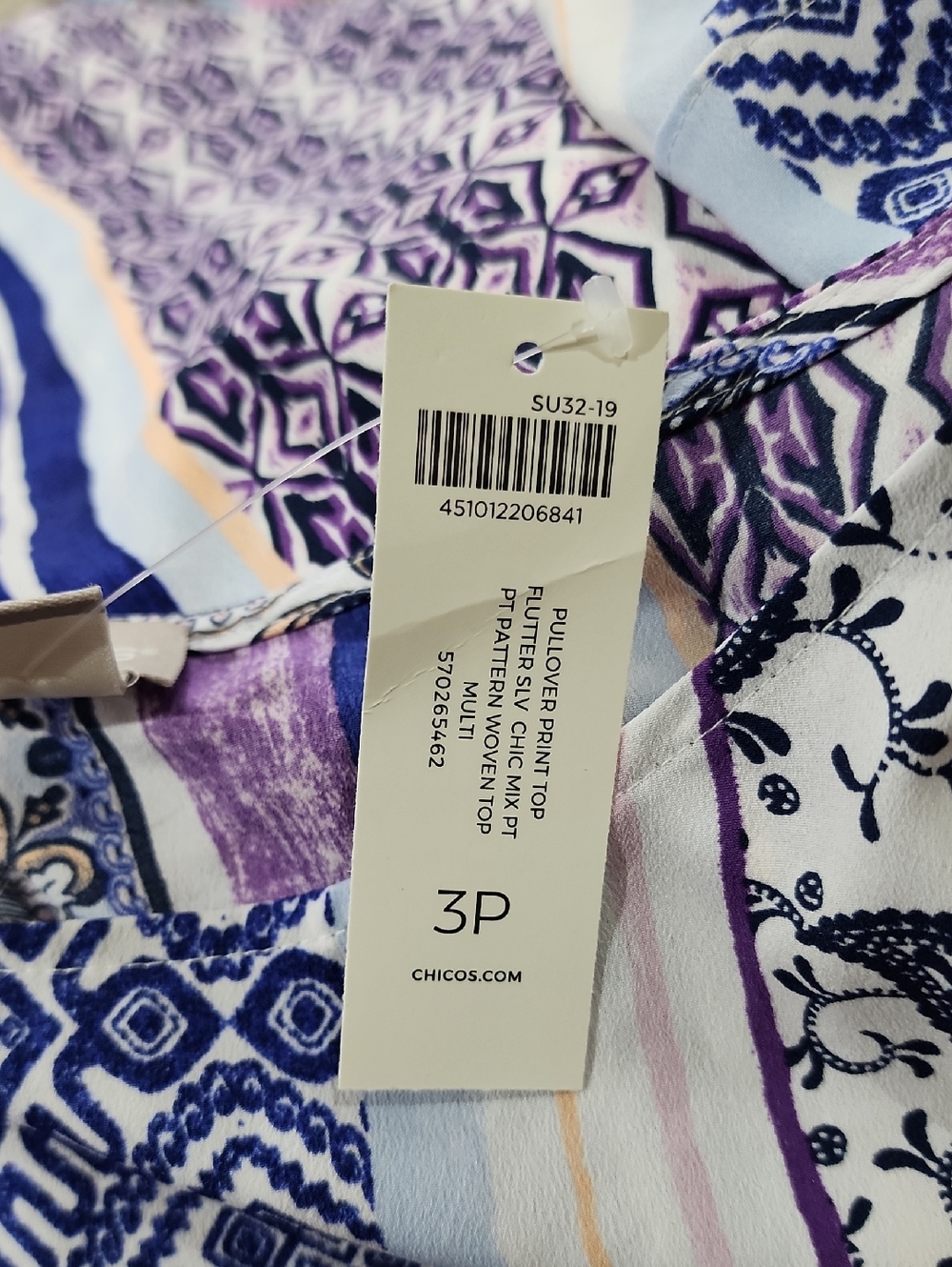 Chico's Mixed Print Flutter Sleeve Top New With Tags - Picture 8 of 9